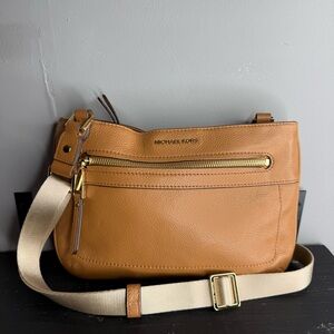Michael Kors Caramel Leather Crossbody with Cream Strap